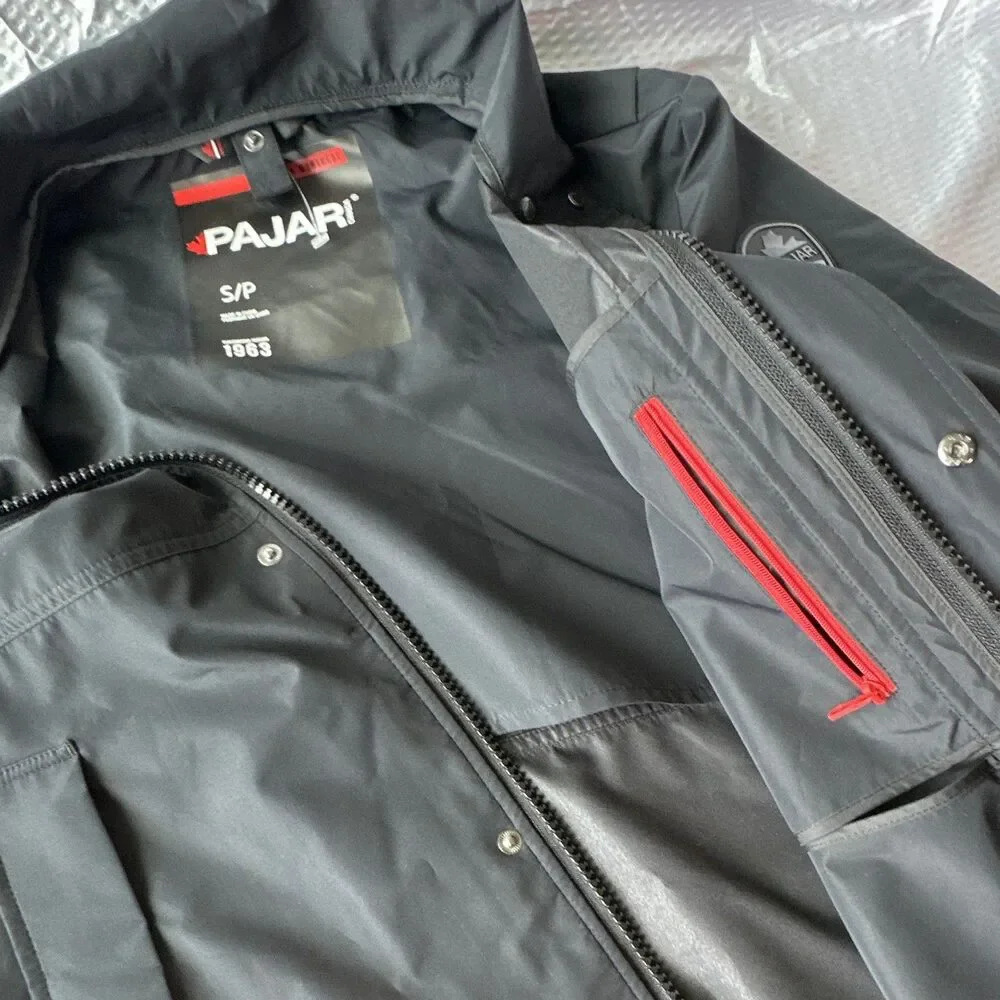 Pajar Men's Gray Parka Jacket S Full Zip Snap Stand-Up Collar Pockets Mid-Length